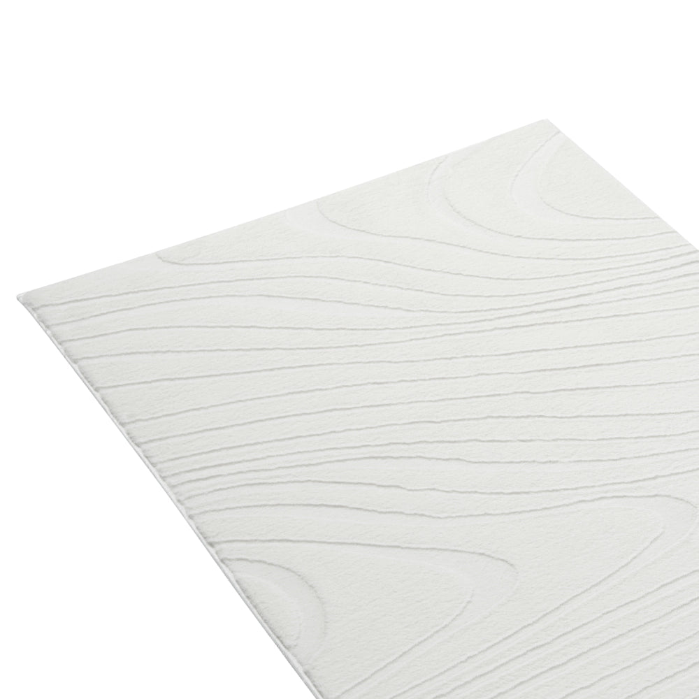 Tappeto da corridoio in pelliccia sintetica di coniglio bianco sporco in poliestere, 80 x 300 cm, morbido, a pelo lungo, motivo geometrico