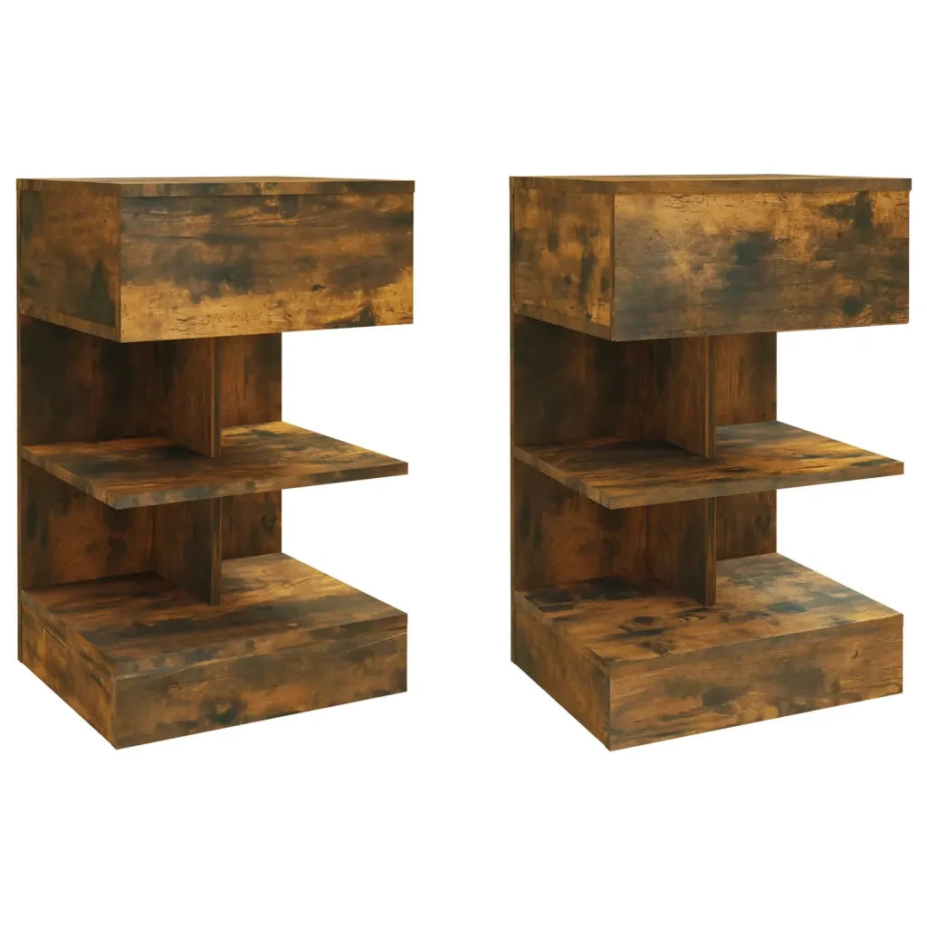 Set di 2 Comodini | Armadio da Notte | Mobiletto da notte Rovere Fumo 40x35x65 cm in Legno Multistrato