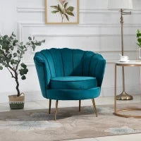 Poltrona di Design Stile Vintage Imbottita in Velluto, 79x77x77cm, Verde Petrolio