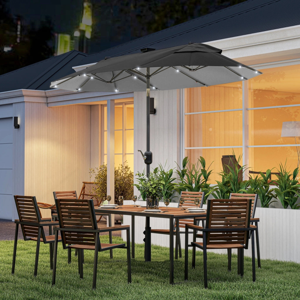 Ombrellone doppio con base a croce e luci solari ¨C zephmum ¨C Grigio 295x150x219cm