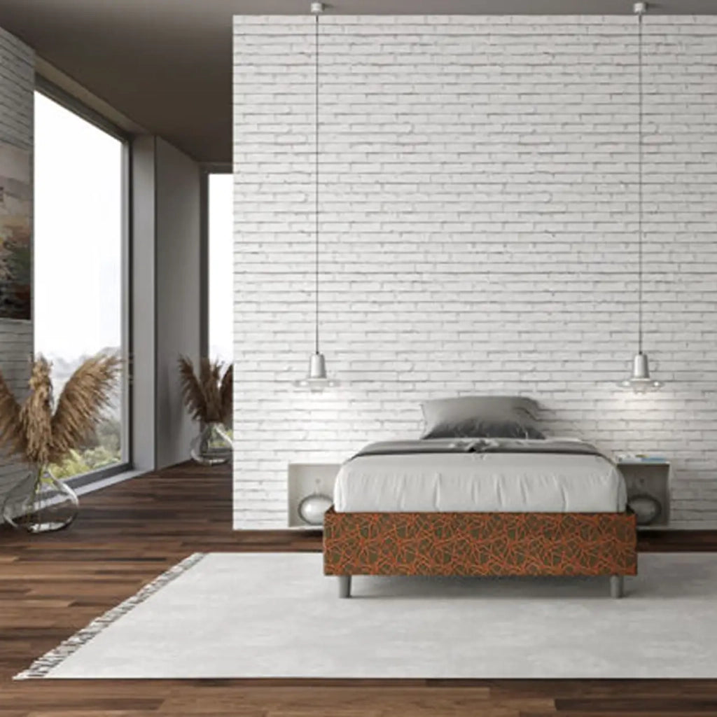 Letto una piazza e mezza contenitore imbottito 120x200 tessuto Era 4 arancio Azelia