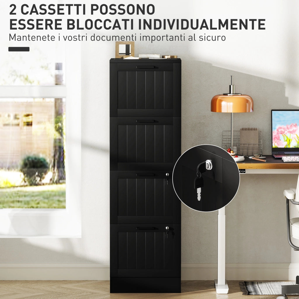 Cassettiera Portadocumenti a 4 Cassetti 40x40x131 cm 2 Serrature in Legno Nero