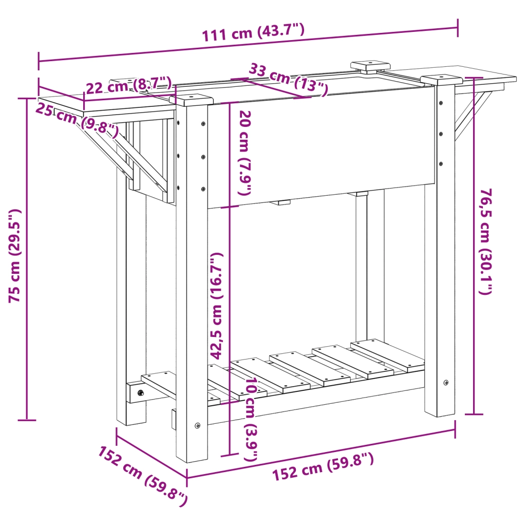 Piantana da Giardino  con Ripiani 111x37x76 cm in Legno Massello di Pino