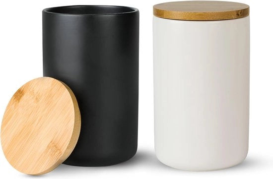 Set di 2 contenitori ceramici con coperchio in bambù, ermetici, scatole di conservazione con coperchio, 2 x 950 ml, scatola impermeabile, adatto per alimenti.