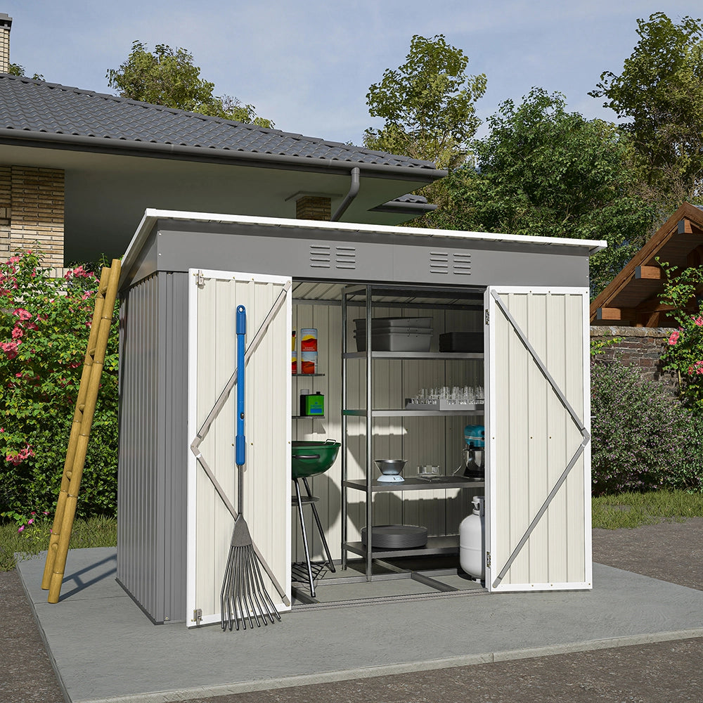 Capanno da giardino in metallo - Xylo - 8x4 FT - Grigio - Resistente alle intemperie senza pavimento