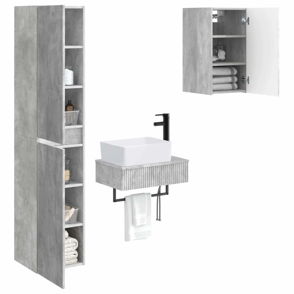 Set di mobili per il bagno 3 pz Grigio Cemento 3406056