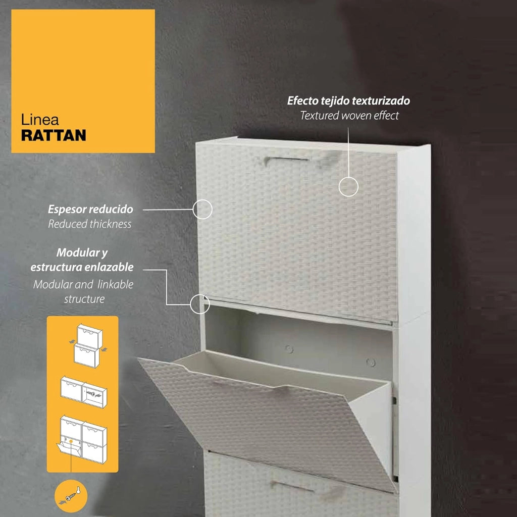 SCARPIERA MODULARE RATTAN in plastica BIANCO CM 51X17,3 H.CM 40,1 agganciabile, componibile e incastrabile