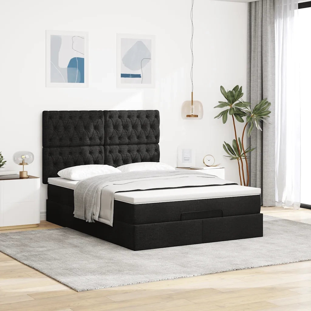 Struttura Letto Pouf con Materasso Nero 140x190 cm in Tessuto 3313239