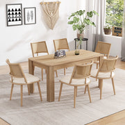 Sedia da Pranzo Set da 6 con Schienale in Rattan e Seduta Imbottita, in Metallo e Rattan, Beige