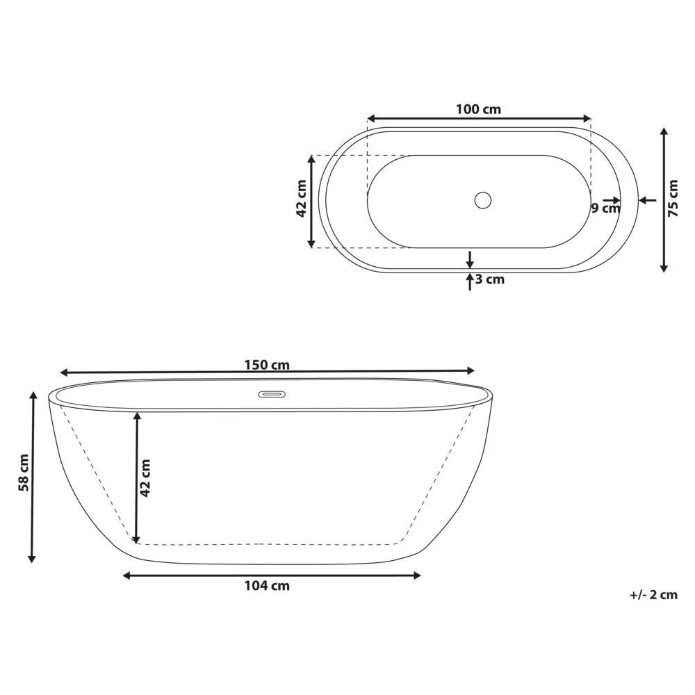 Bagno bianco con argento sanitario acrilico singolo 150 x 75 cm autoportante moderno