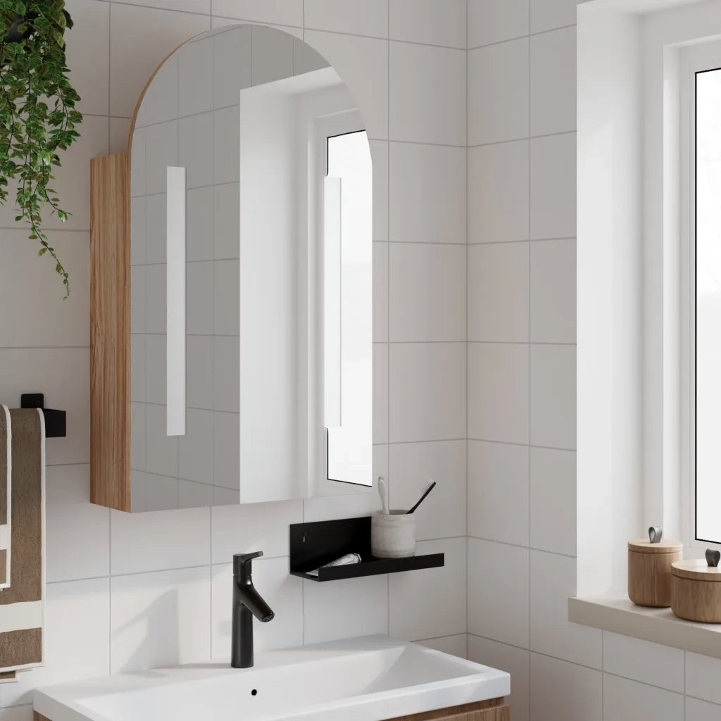 Armadietto Bagno con Specchio e LED-Mobiletto a specchio ad Arco Rovere 42x13x70 cm