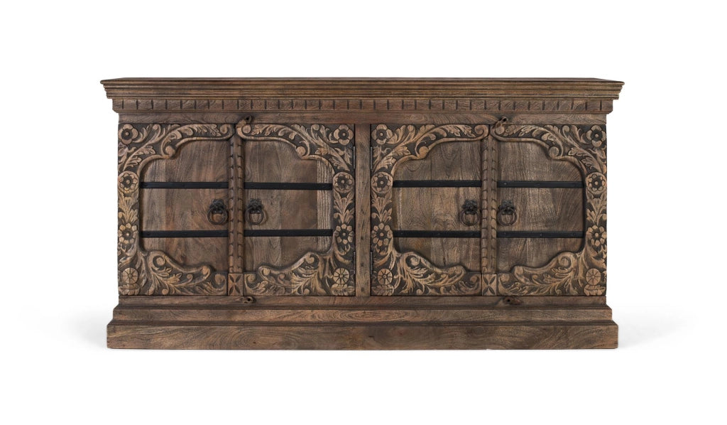 Credenza a quattro ante realizzata a mano in legno di mango