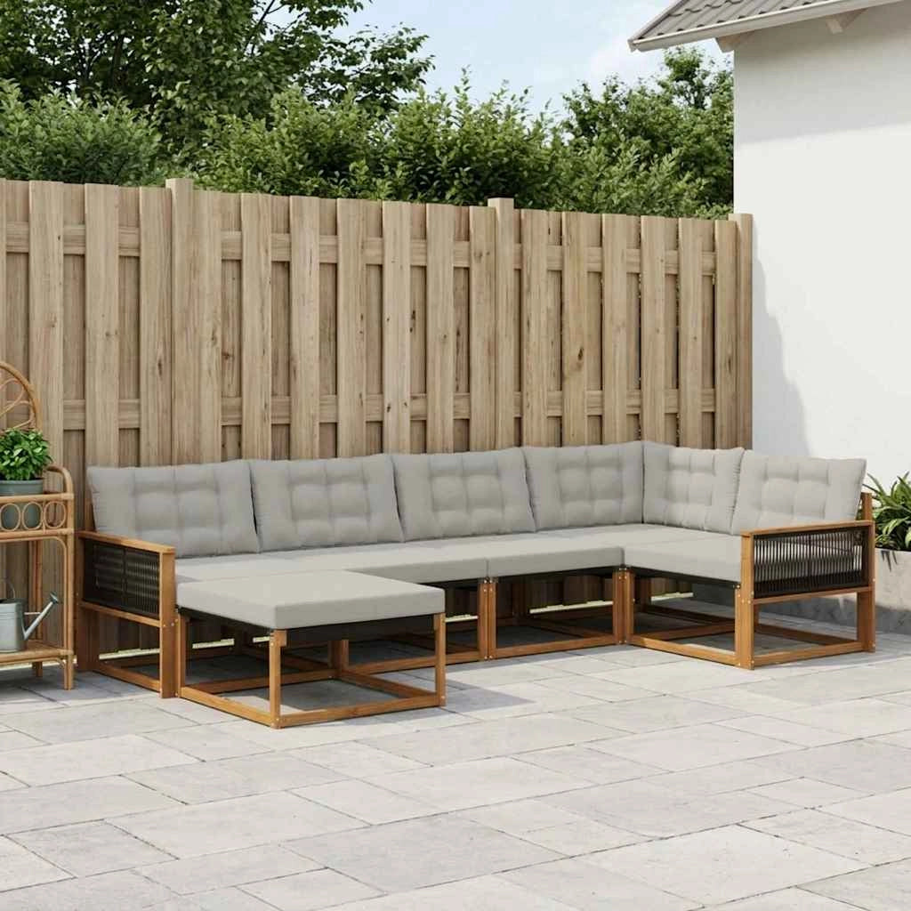 Set di divani da esterno 6 pz Naturale e Grigio Chiaro 3381535