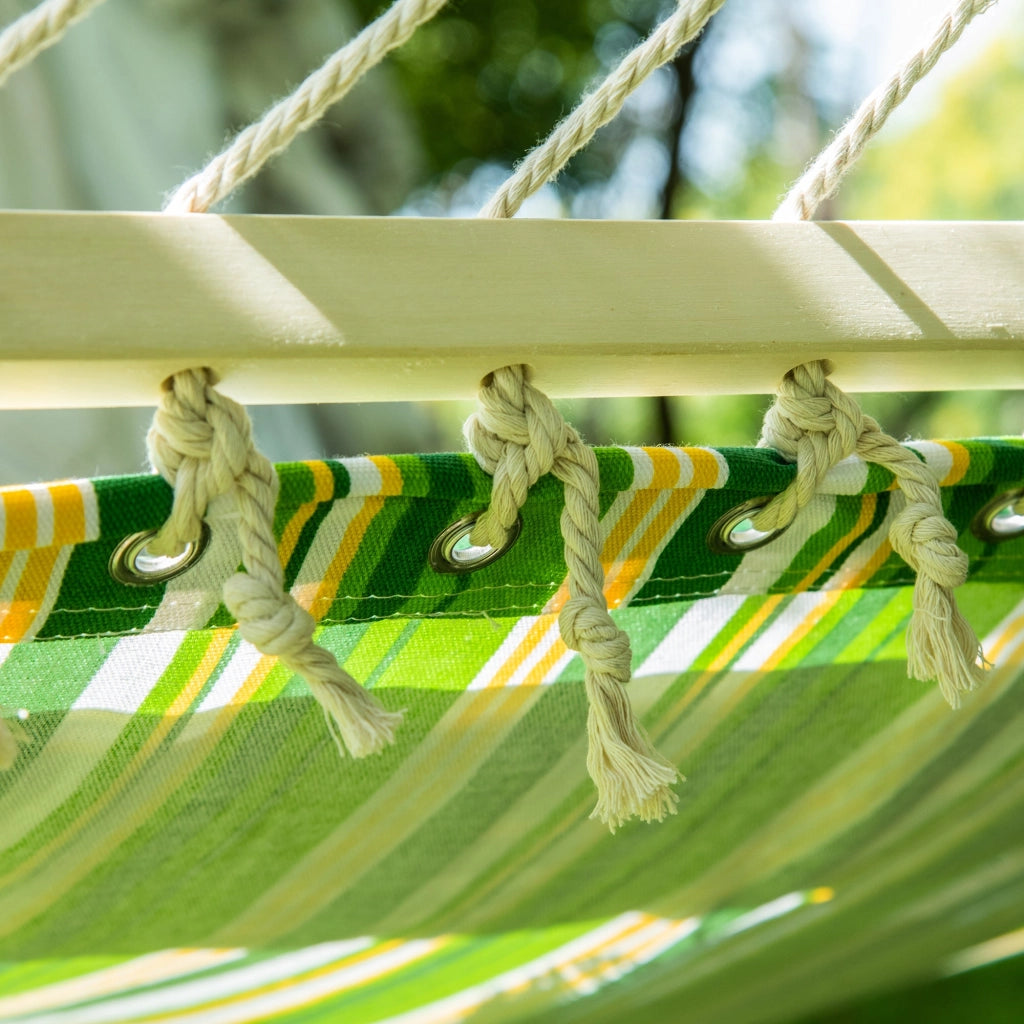 Amaca Matrimoniale in Cotone 284x140 cm a Righe Verde Giallo e Bianco