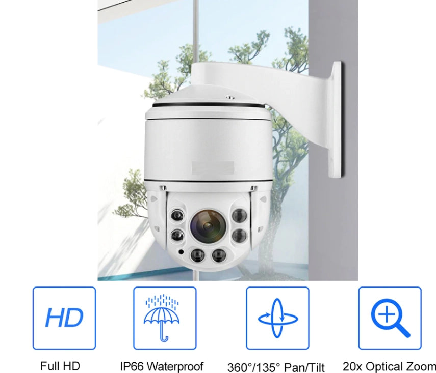 TELECAMERA PTZ IP SPEED DOME FULL HD 2MPX ONVIF ZOOM 20x P2P H.265 SONY IMX323 IP66
