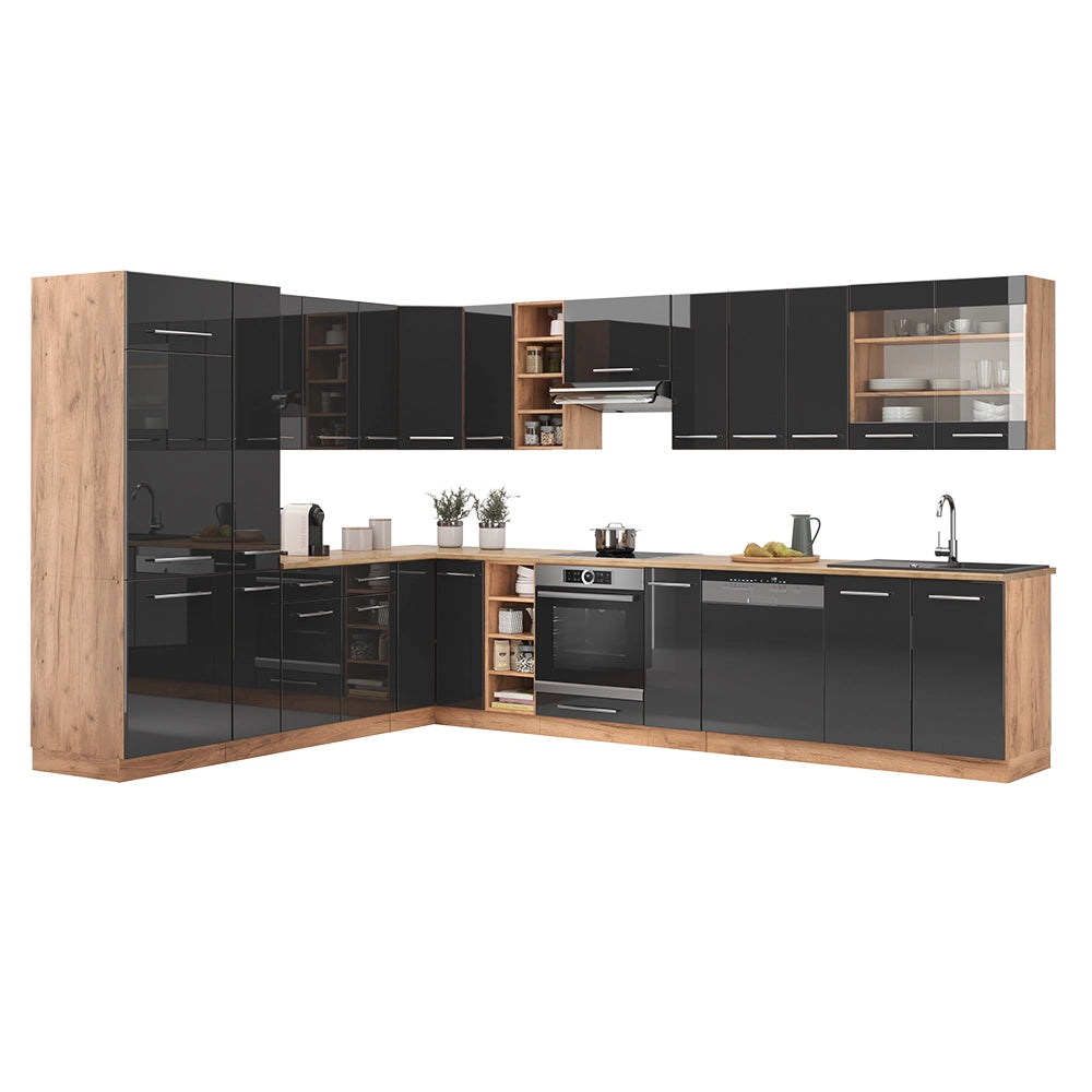 Cucina angolare completa Fame-Line Antracite lucido/Rovere dorato 347 x 60 cm, PL Antracite Vicco
