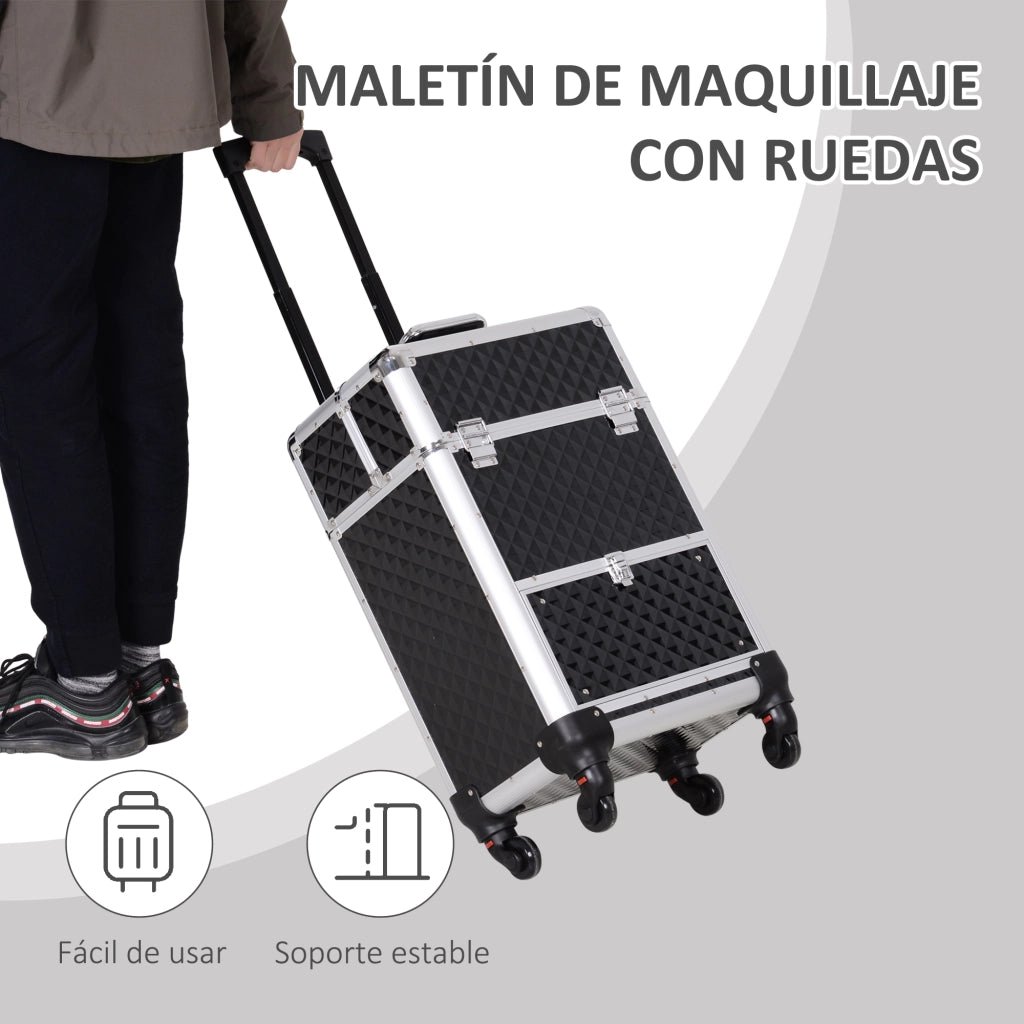 Maletta Trucco Professionale con Cassetto ¨C zephmum ¨C 34x25x62 cm Nero