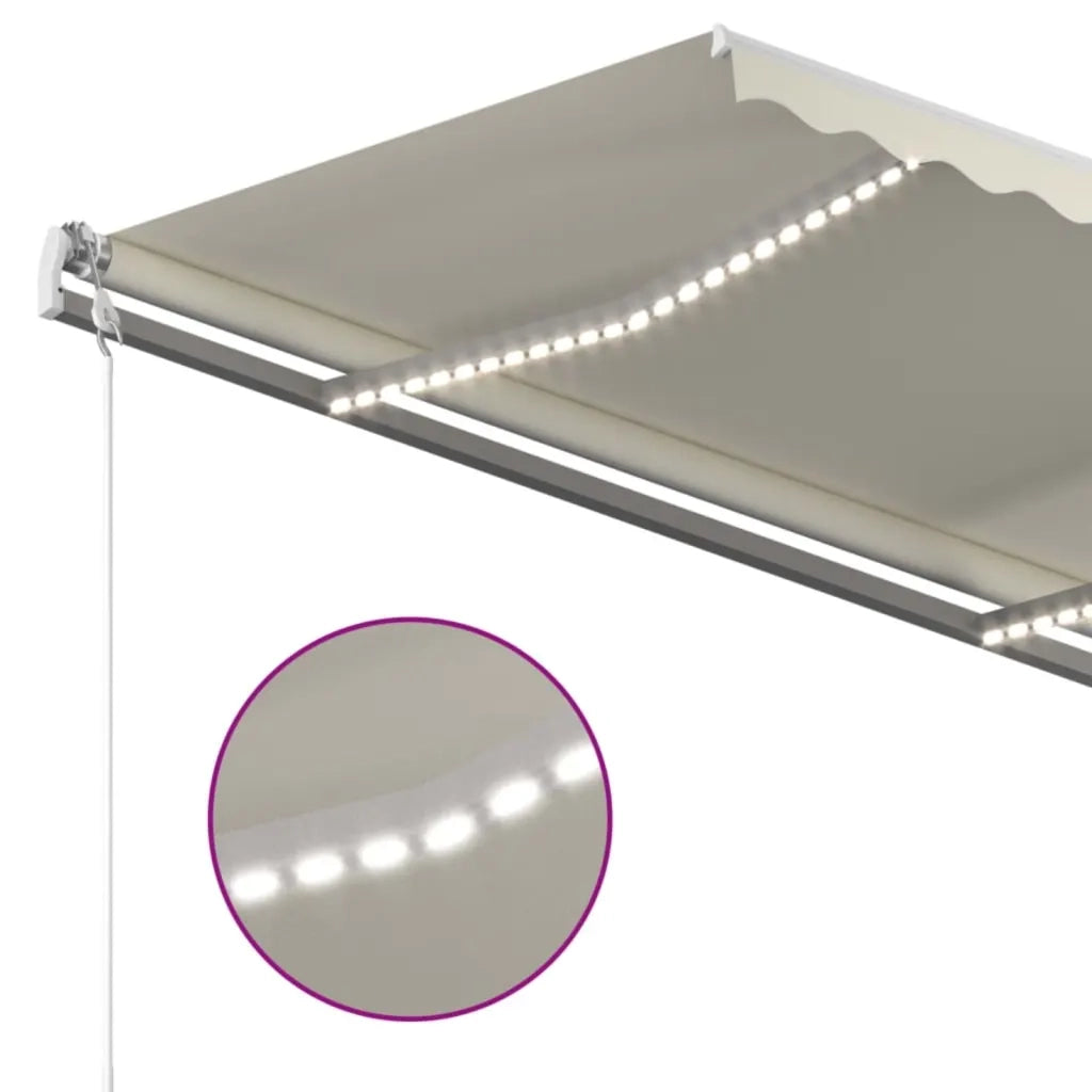 Tenda da Sole Retrattile Manuale LED 450x350 cm Crema 3069002