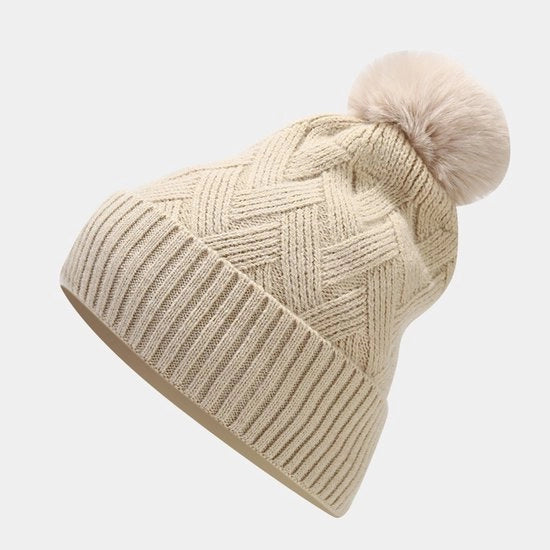 Set di capelli, sciarpa e guanti caldi a maglia a strisce, protezione dal freddo all'aperto, abbigliamento invernale (beige)