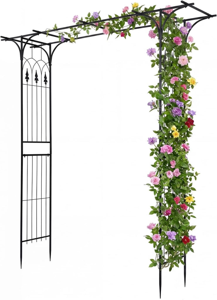Arco da Giardino, Traliccio ad Arco per Rampicanti, 206x40,5x215 cm | Pergolato da Esterno in Metallo con Tetto Piatto e Elegante Motivo a Traforo per Matrimonio e Festa