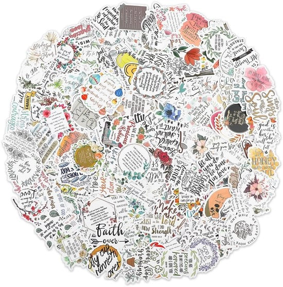 Sticker Biblico con 200 pezzi - Sticker ispiratori - Sticker rimovibili - Decorazione per bottiglie d'acqua/laptop - Accessori per journaling cristiano - Materiale di alta qualità
