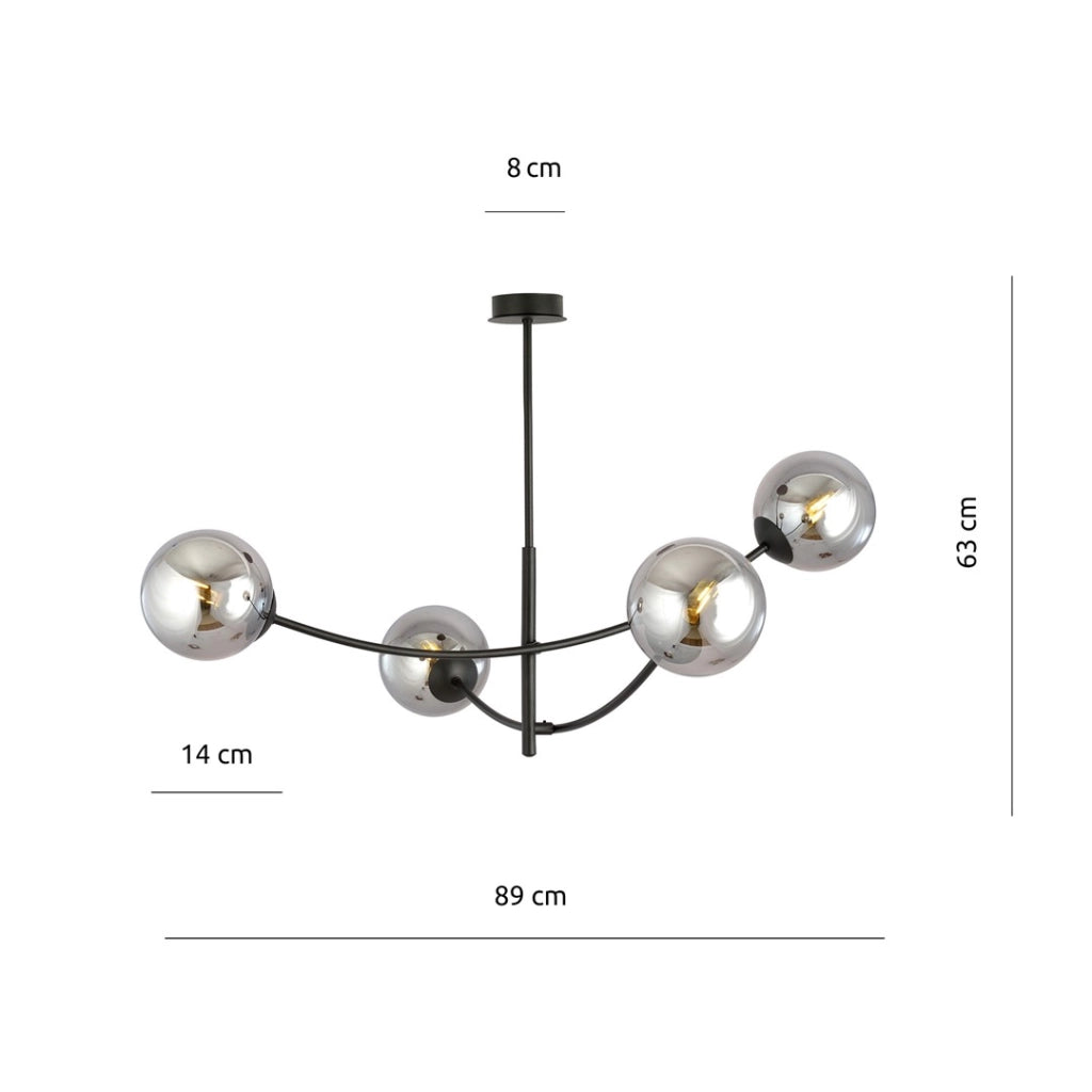 Plafoniera Emibig Hunter 4 luci E14 nera cromo vetro