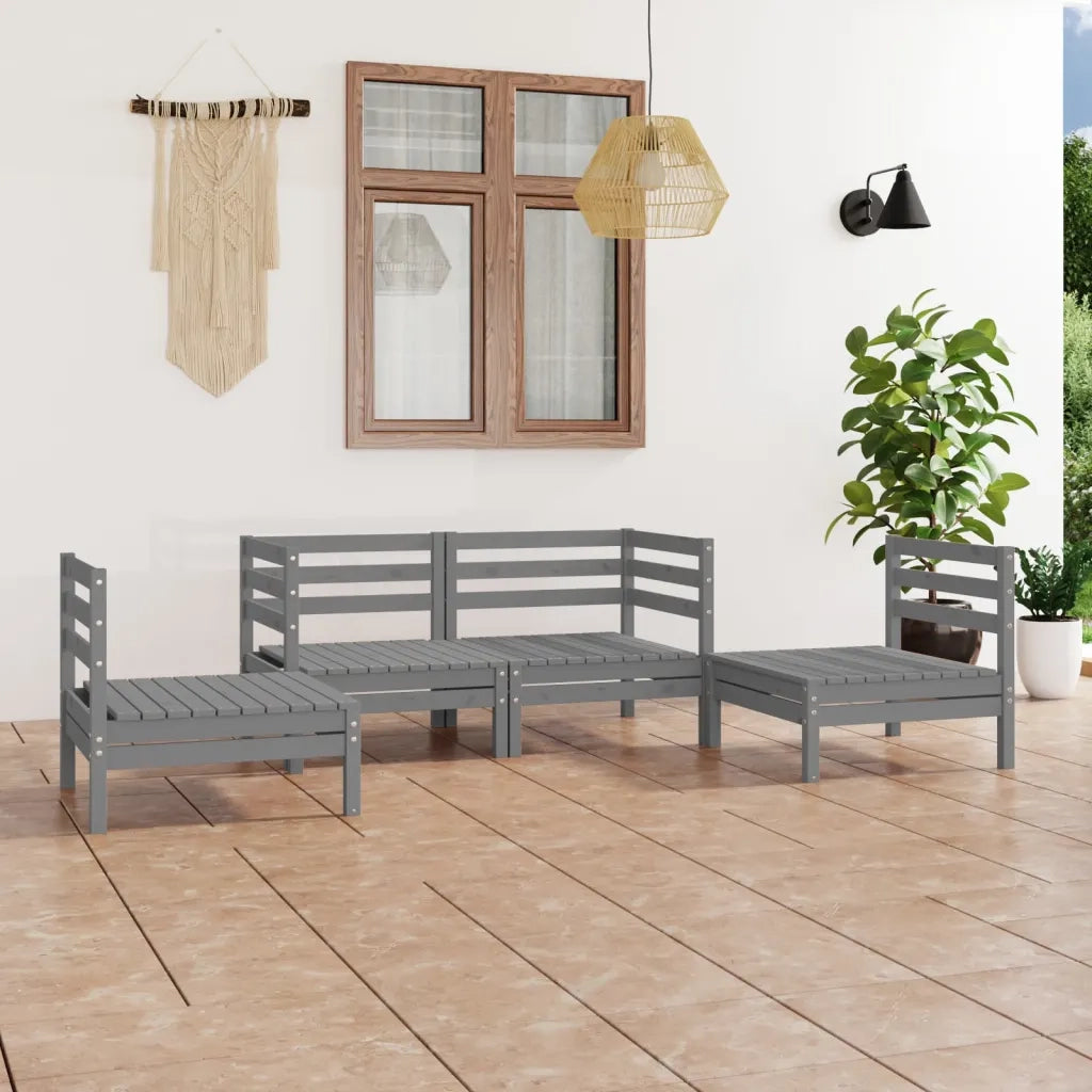 Set Divani da Giardino 4 pz Grigio in Legno Massello di Pino cod mxl 36452