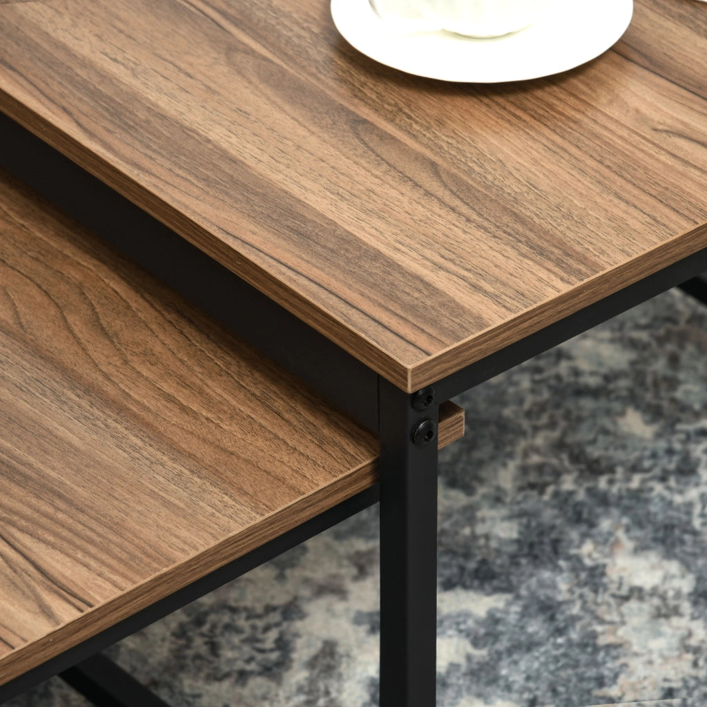 TAVOLINI Set da 2 pezzi 60x60/54x54 cm Effetto legno e acciaio nero