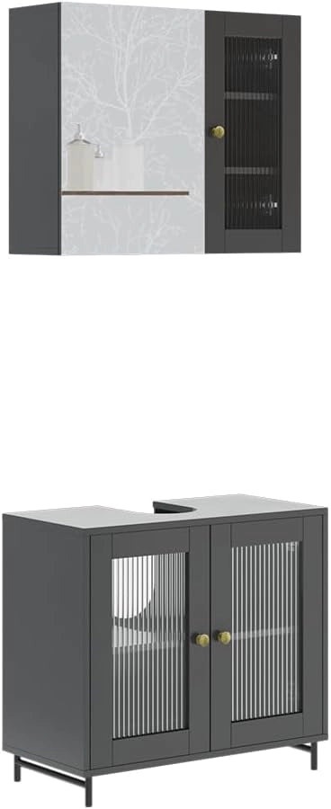 Set di mobili da bagno Malte, Bianco, 60 cm, composto da mobile sottolavabo, specchiera e mobile medio