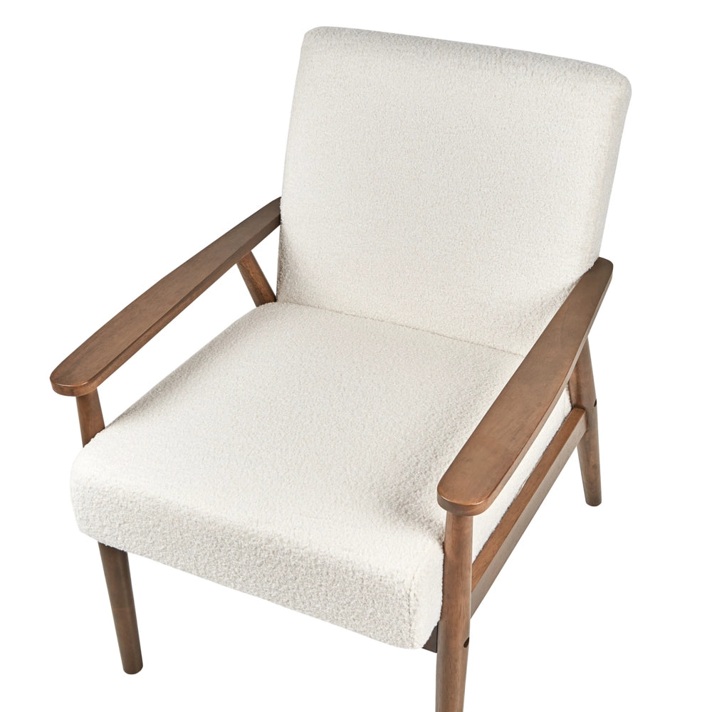 Poltrona Poliestere Boucle Bianco Sporco Rivestimento Retro Design Struttura in legno scuro Braccioli Soggiorno