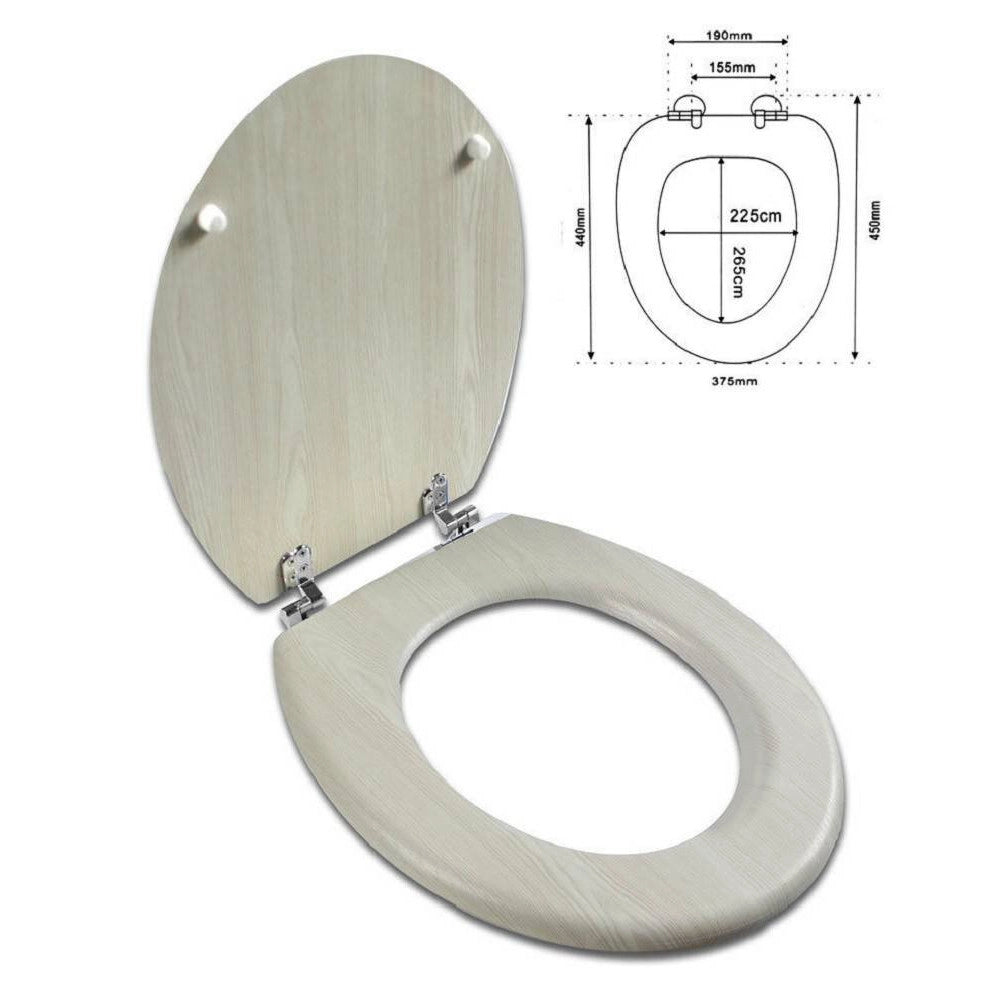 Trade Shop - Copriwater Universale In Legno Mdf Resistente Con Stampa Legno Beige Cerniere Wc -        3,5