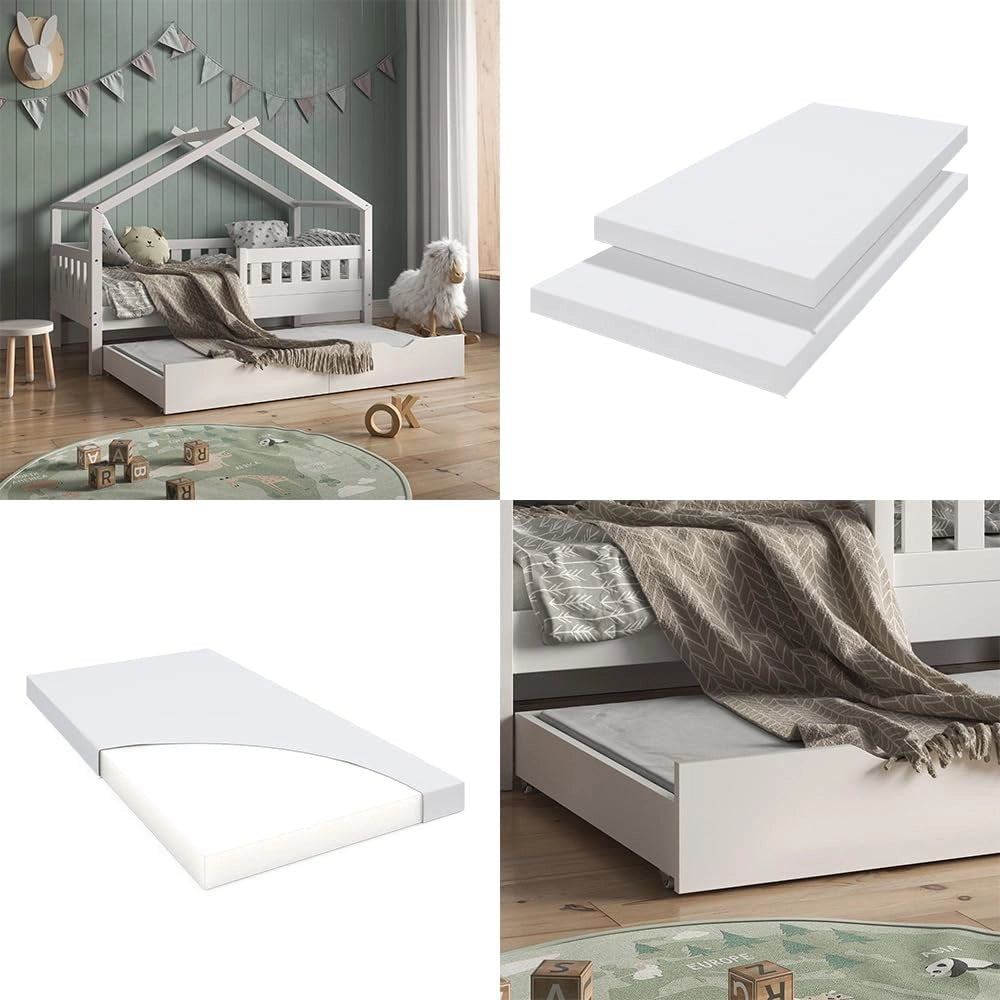 Materasso bambini, Bianco, 80 x 150 cm Grado di durezza H2, adatto per lettini e letti junior, lavabile in lavatrice
