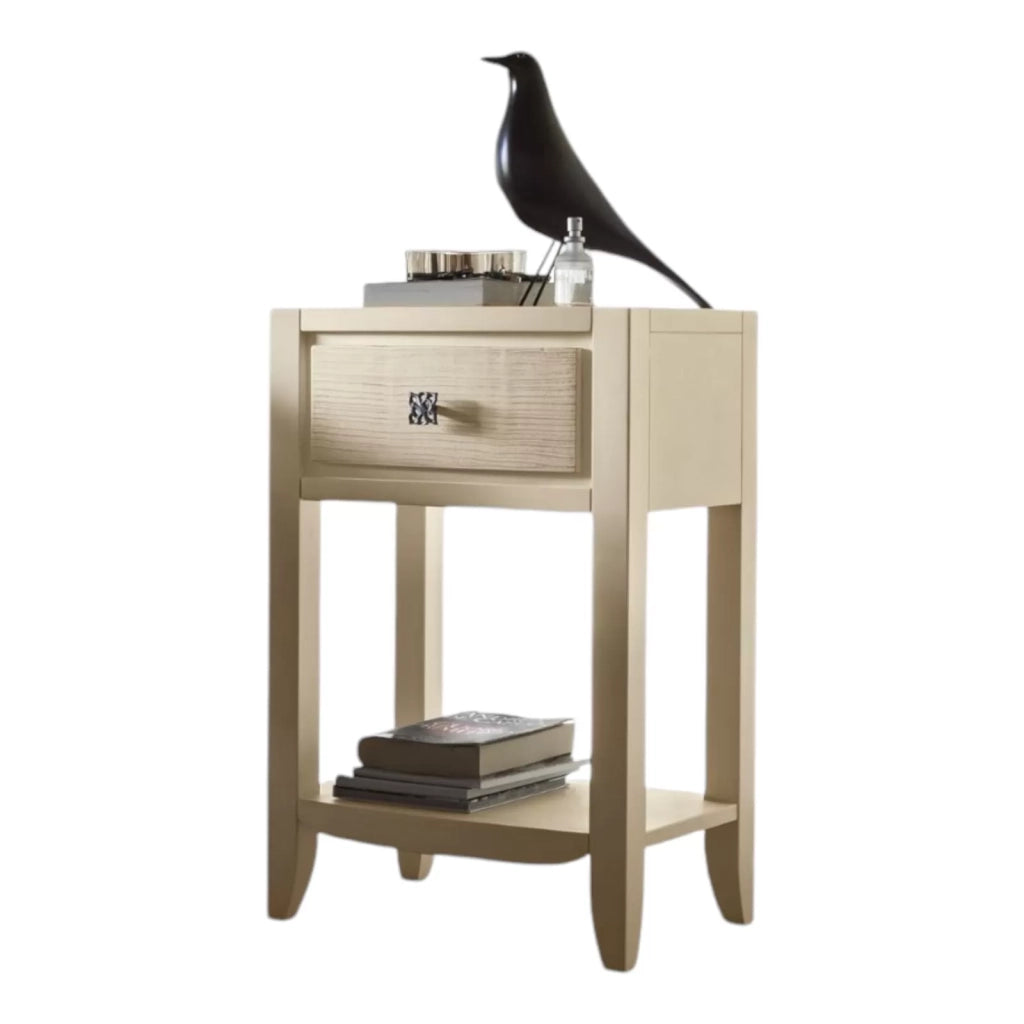 Comodino 1 cassetto decoro onda in legno avorio l.44 p.33 h.67 - Mobili 2G