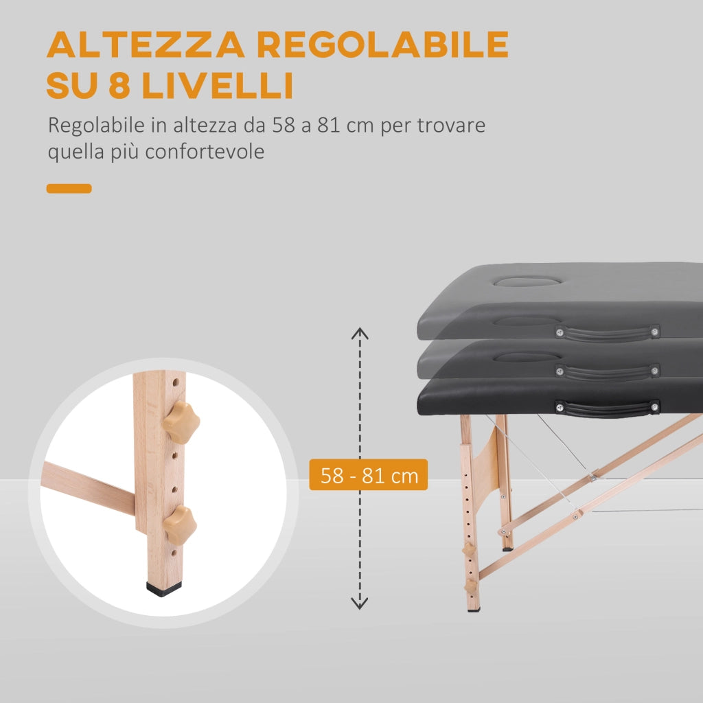Lettino da Massaggio Regolabile ¨C Zephmum ¨C Nero, 186x60x58-81 cm, Cuscino Rimovibile