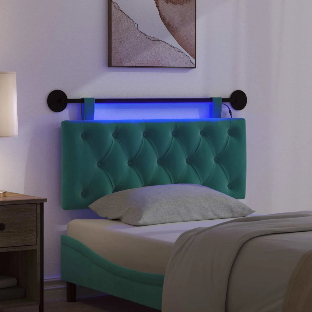 Testiera sospesa Con luce LED Turchese Velluto