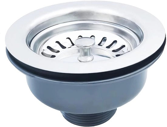 Afvoergarnituur in acciaio inossidabile con contenitore - Stop allarme - Tappo di raccolta - Plug di scarico vasca da bagno - Adatto per fori vasca da bagno φ 83-90 mm