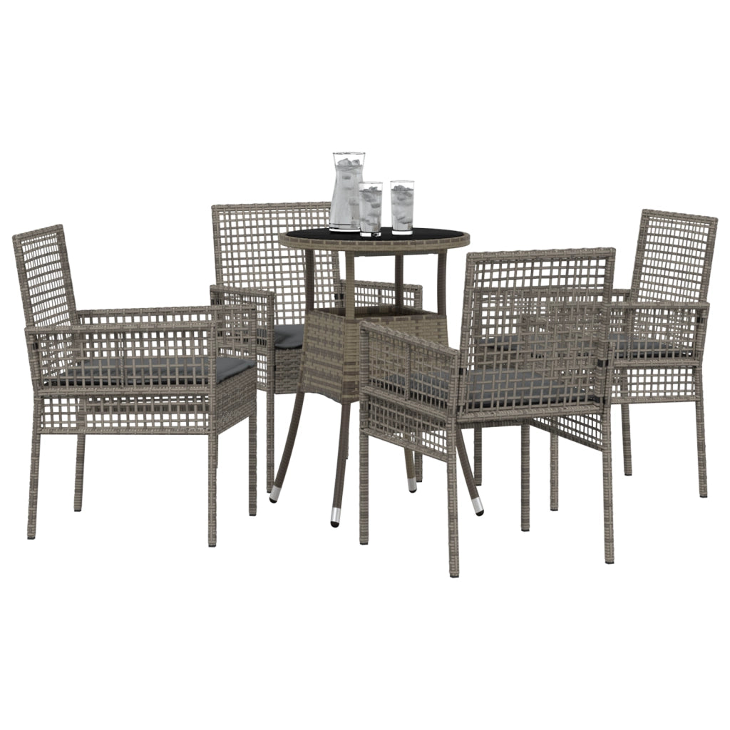 Set da Pranzo da Giardino 5 Pezzi Grigio Polyrattan