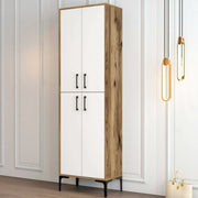 Scarpiera Sebastien, Mobile portascarpe, Armadio da ingresso multiuso, Mobiletto per calzature, 60x35h200 cm, Noce e Bianco