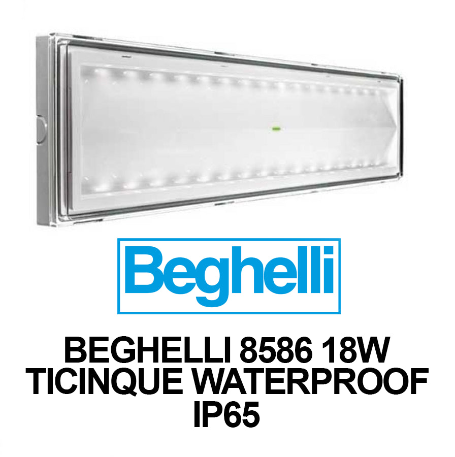 Beghelli BEG8586 Lampada di emergenza LED Ticinque SE 18W Autonomia 8h corpo bianco Waterproof IP65