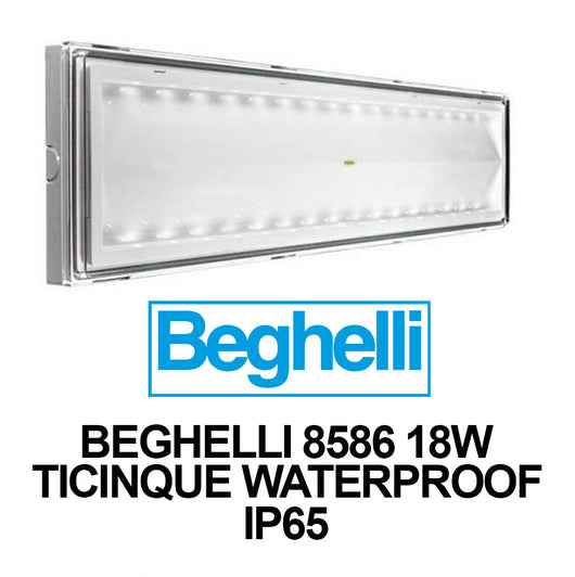 Beghelli BEG8586 Lampada di emergenza LED Ticinque SE 18W Autonomia 8h corpo bianco Waterproof IP65