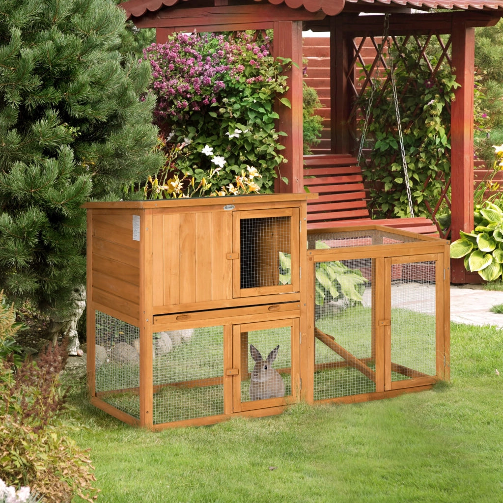 Gabbia per Animali Domestici con Recinto Esterno ¨C Zephmum ¨C Marrone 141x60x86 cm