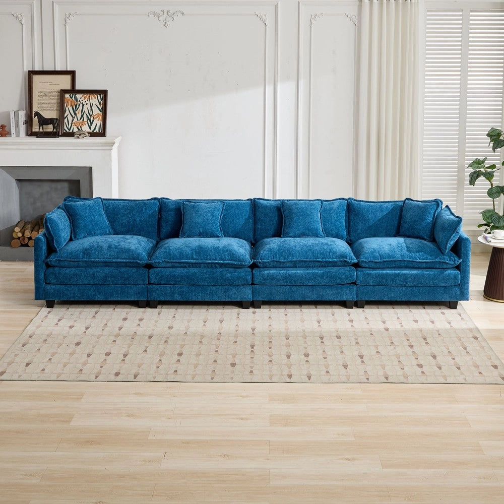 Divano 4 posti ¨C Minimal ¨C Blu, tessuto chenille imbottito con cuscini
