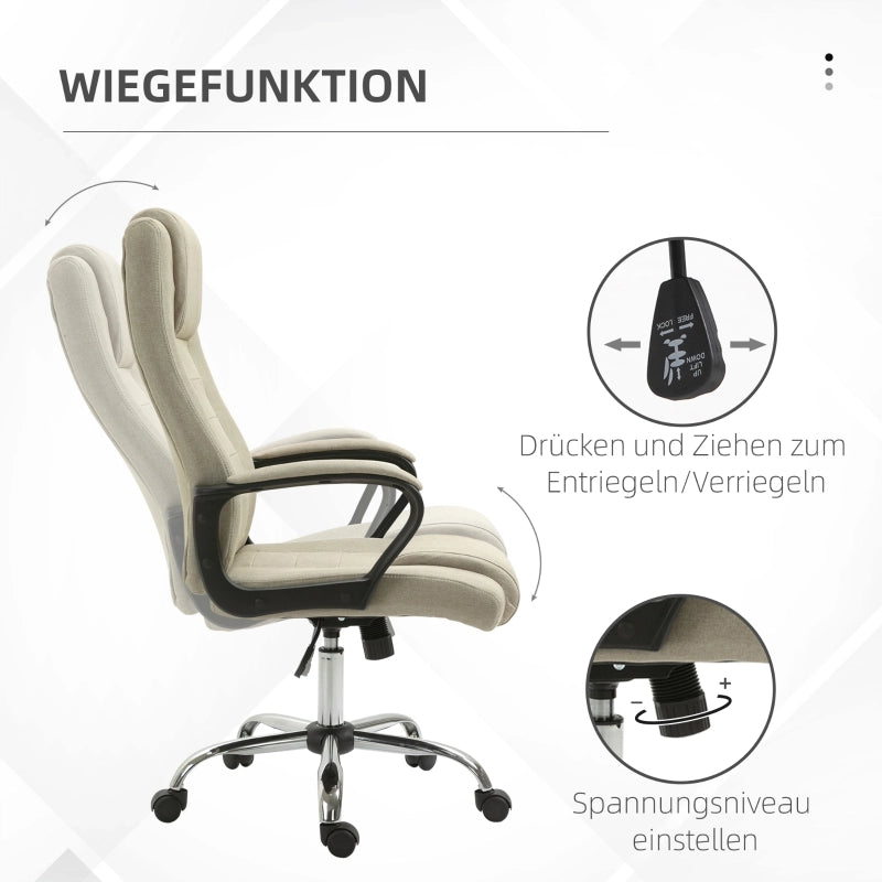 Sedia da ufficio ergonomica in effetto lino con altezza regolabile e funzione dondolo in poliestere beige