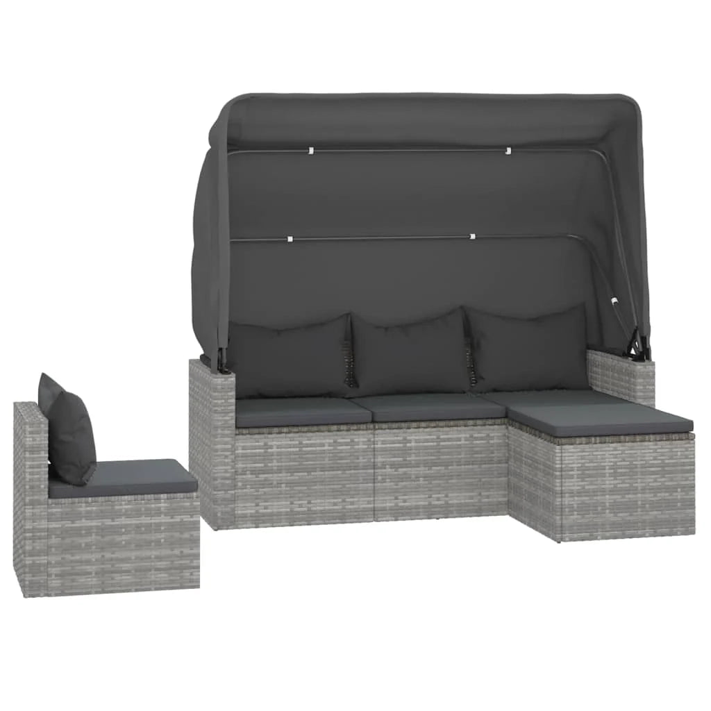 Set di divani da giardino 4 pezzi con cuscini in vimini di resina grigia 02_0013555