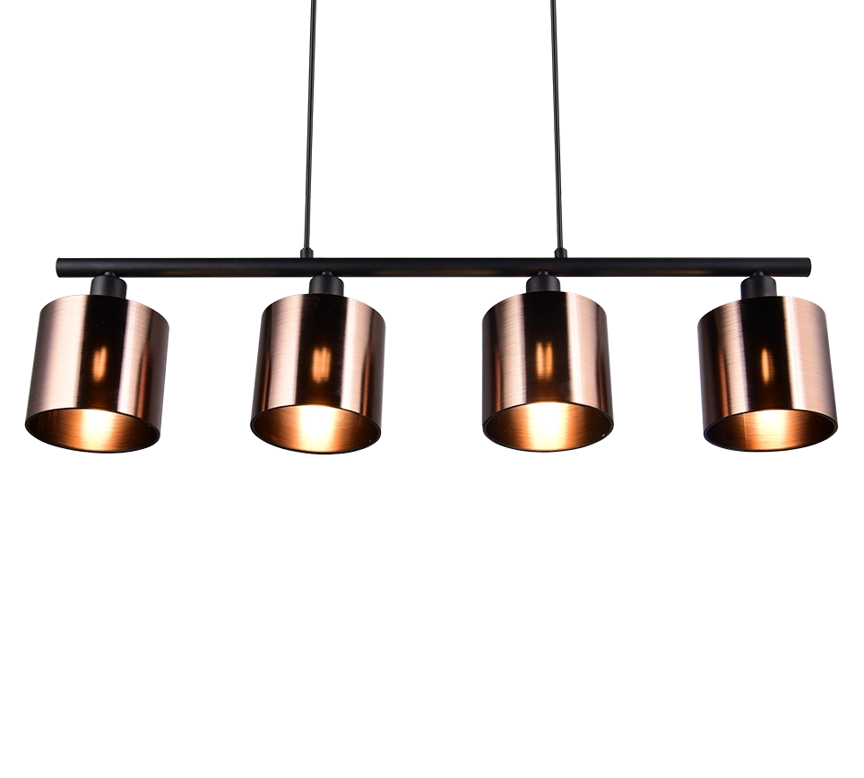Lampada a sospensione 4 diffusori, metallo, nero e bronzo, L 75 cm, Jason