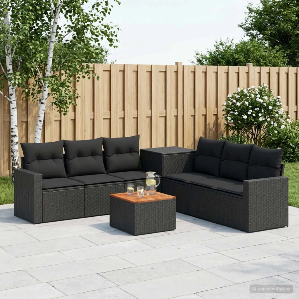 Set di divani 8 pz Nero Rattan sintetico e Acciaio 3448320