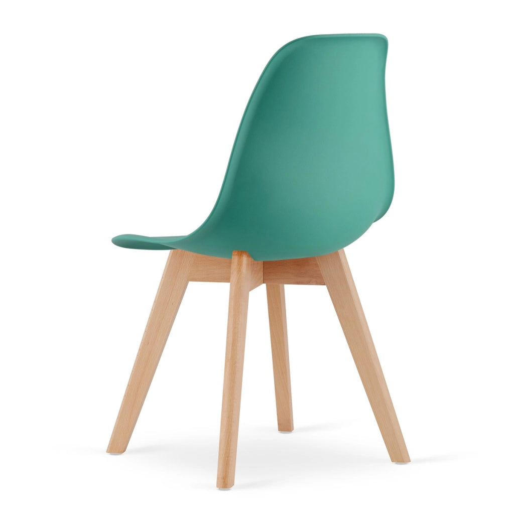 Sedia di design Kito verde con gambe in legno di faggio