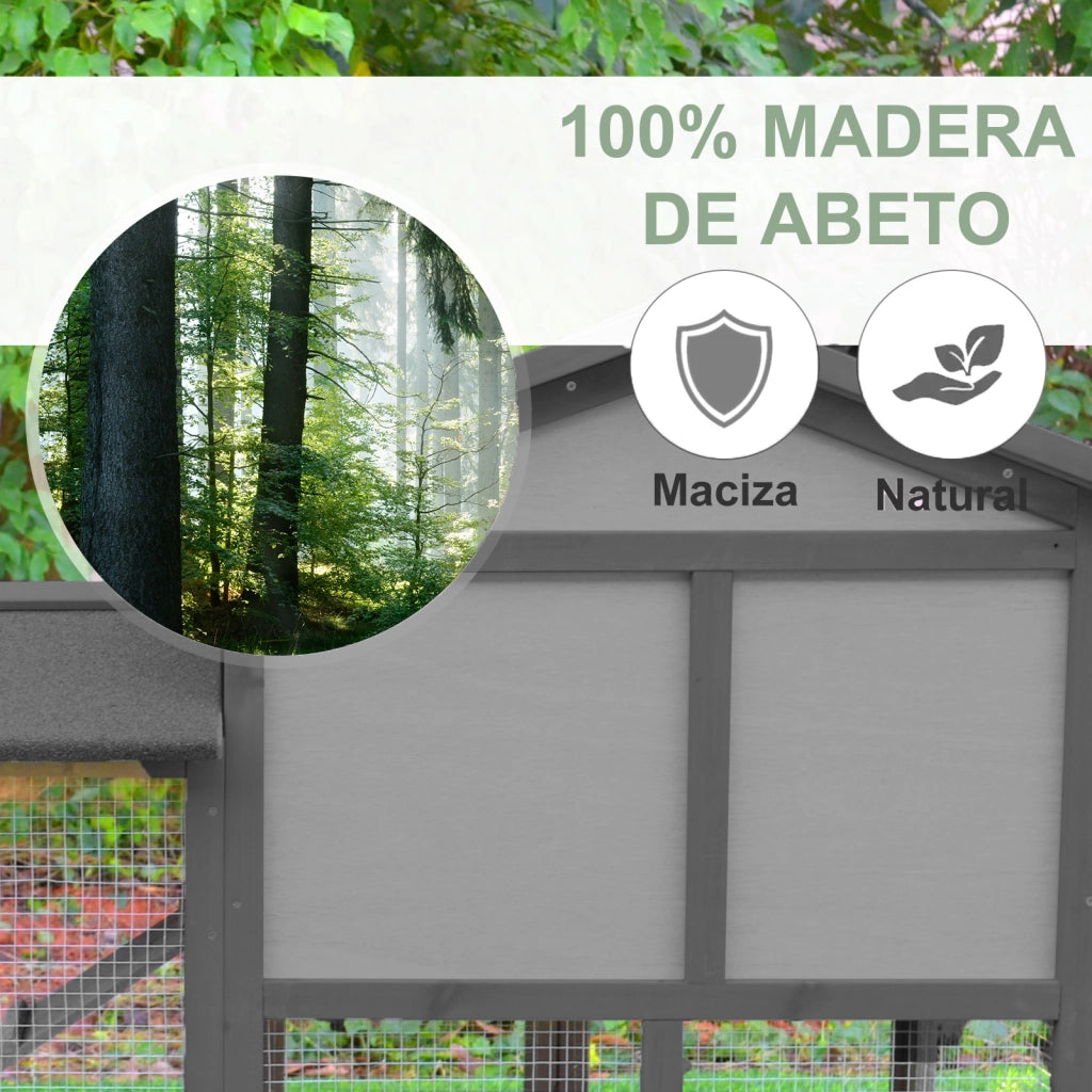 Gabbia per Conigli in Legno da Esterno con Bandeja e Rampa ¨C zephmum ¨C 147x54x84 cm Grigio