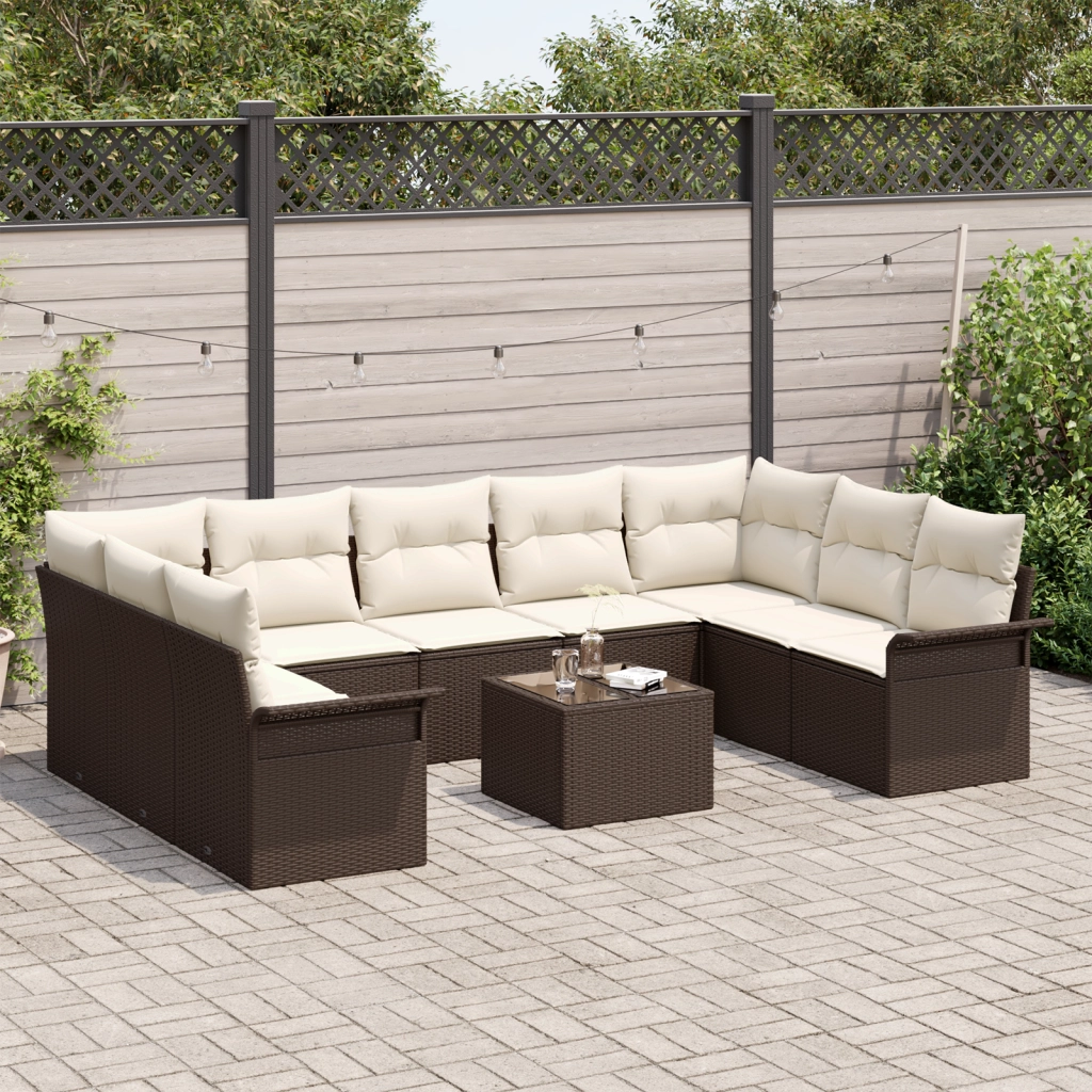 Set di Divani da Giardino 9 Pezzi con Cuscini Grigio Polyrattan