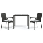 Set da Pranzo da Giardino 3 pz | Set Salotto da Giardino con Cuscini Nero in Polyrattan